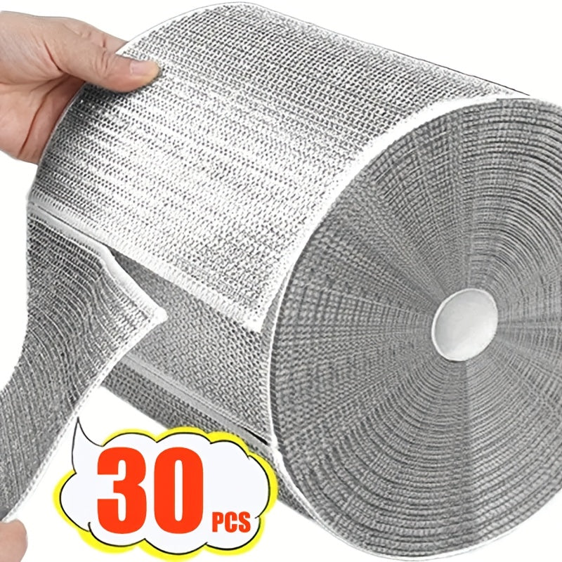50/30/10pcs Microfiber Metal Wire Cloth, Silvery Grey, Double-sided Reusable, Fade Resistant, Weather Resistant, Shrink Resistant, for Tableware, Cooking Utensils, Kitchen and Bathroom Sinks, Commercial Cleaning
