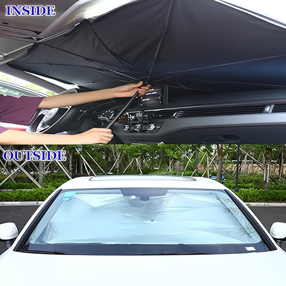 Car Sunshade Front Windshield Sunscreen Heat Insulation Sunshade Blocking Plate Blackout Curtain Gear Car Interior Windshield Small Car Cover Umbrella
