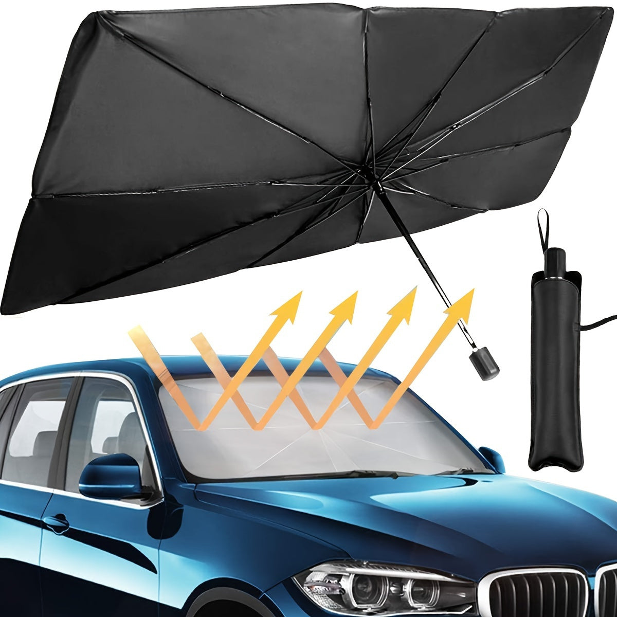 Car Sunshade Front Windshield Sunscreen Heat Insulation Sunshade Blocking Plate Blackout Curtain Gear Car Interior Windshield Small Car Cover Umbrella