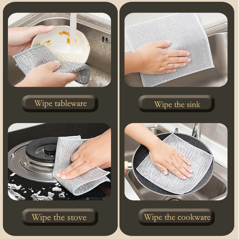 50/30/10pcs Microfiber Metal Wire Cloth, Silvery Grey, Double-sided Reusable, Fade Resistant, Weather Resistant, Shrink Resistant, for Tableware, Cooking Utensils, Kitchen and Bathroom Sinks, Commercial Cleaning