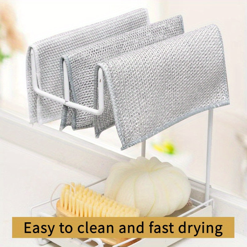 50/30/10pcs Microfiber Metal Wire Cloth, Silvery Grey, Double-sided Reusable, Fade Resistant, Weather Resistant, Shrink Resistant, for Tableware, Cooking Utensils, Kitchen and Bathroom Sinks, Commercial Cleaning