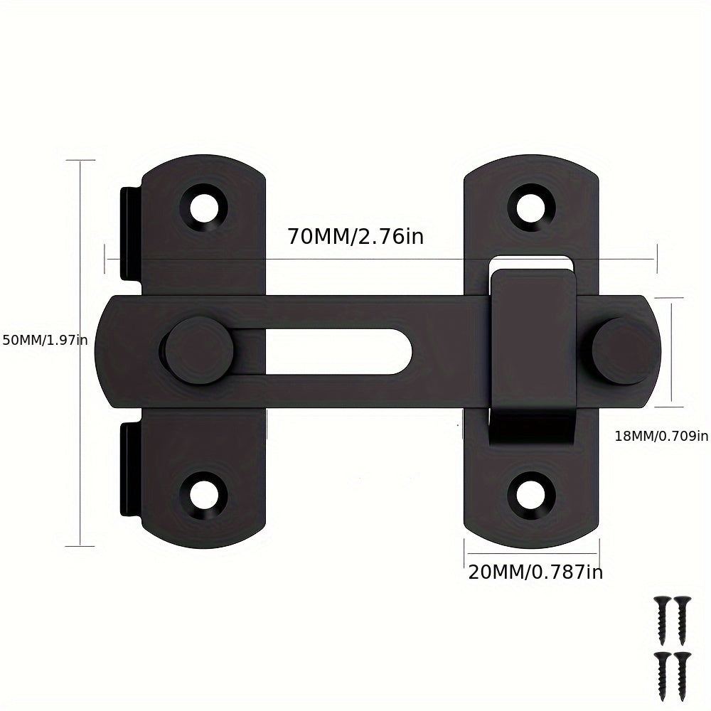 2 pc Stainless Steel Barn Door Lock, 180° Flip Sliding Latch with Manual Handle, Mortise Lock for Garage, Bathroom, Outdoor - Unfinished Finish, Normal Door Handing