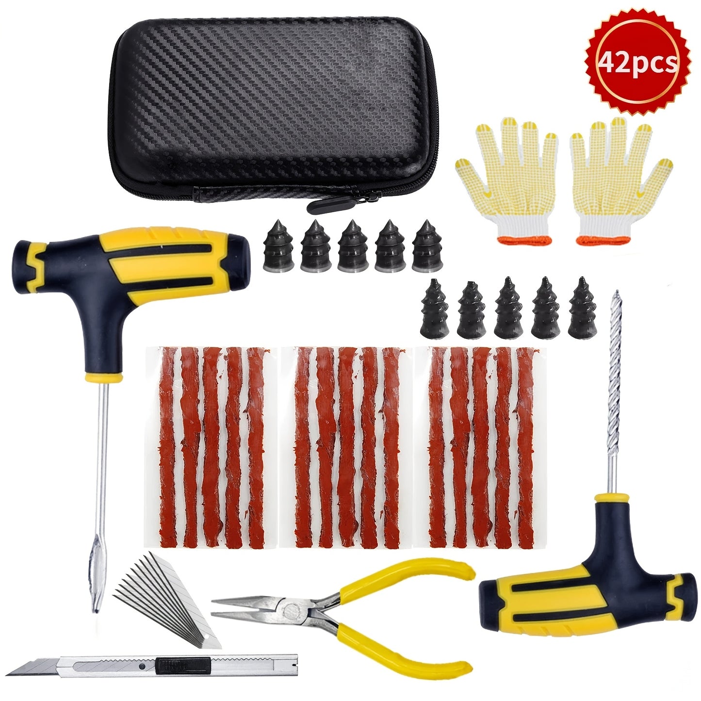 Complete Tire Repair Kit for Cars & Motorcycles - Easy Puncture Fix & Replacement Tools, Metal Construction