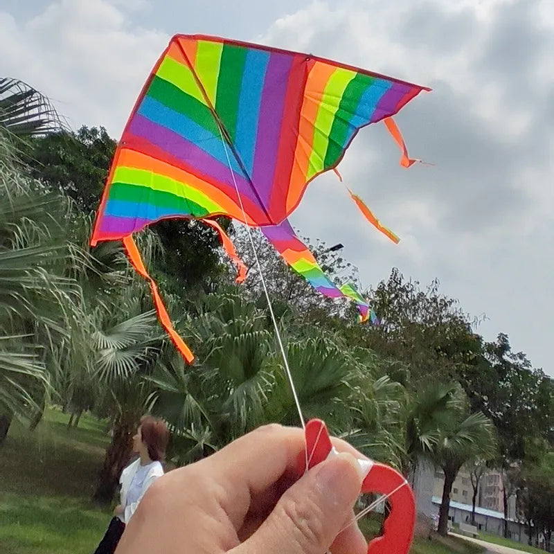 new Colorful Triangle Rainbow Kite Flying Toys Kite For Children Kids With 30M Kite String Outdoor Fun Sports Kites Toys Fengshi