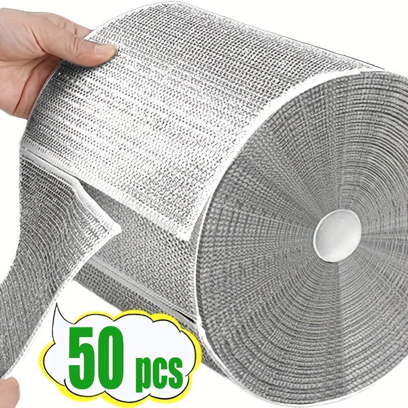 50/30/10pcs Microfiber Metal Wire Cloth, Silvery Grey, Double-sided Reusable, Fade Resistant, Weather Resistant, Shrink Resistant, for Tableware, Cooking Utensils, Kitchen and Bathroom Sinks, Commercial Cleaning